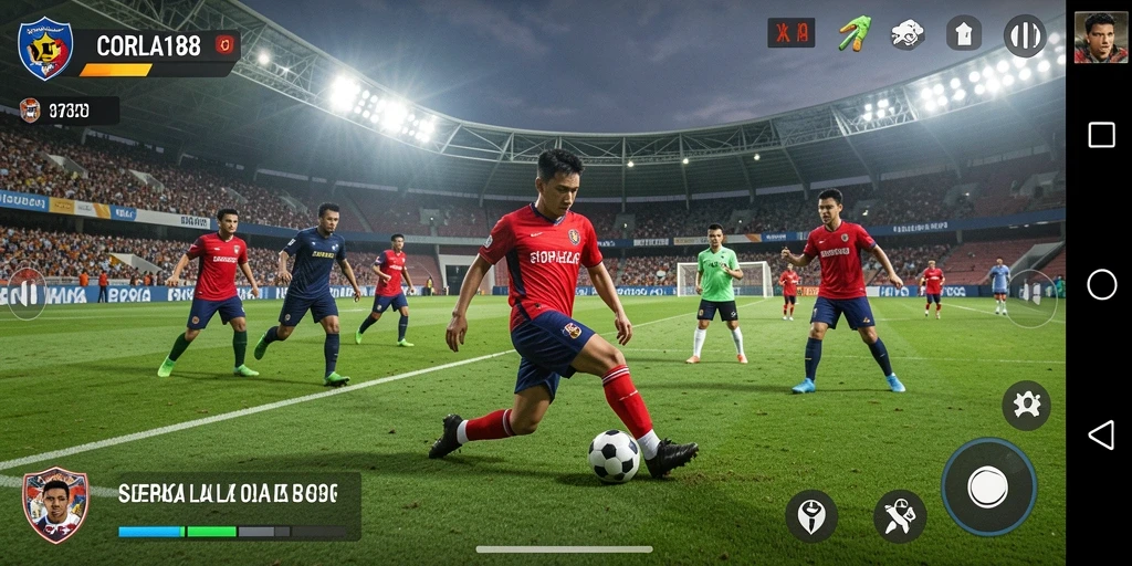 Tampilan gameplay menakjubkan dari CORLA188 dengan aksi sepak bola yang seru.
