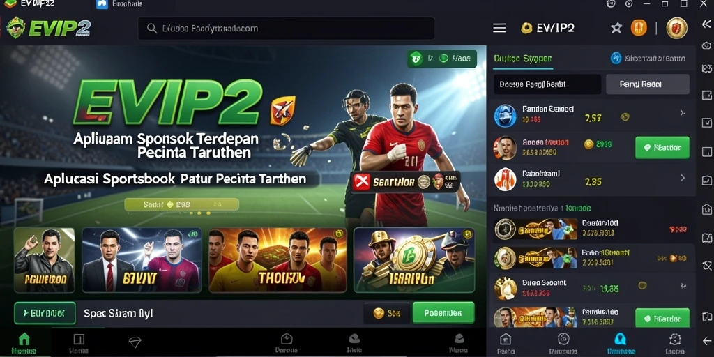 Tampilan antarmuka EVIP2 dengan fitur taruhan olahraga yang menarik.