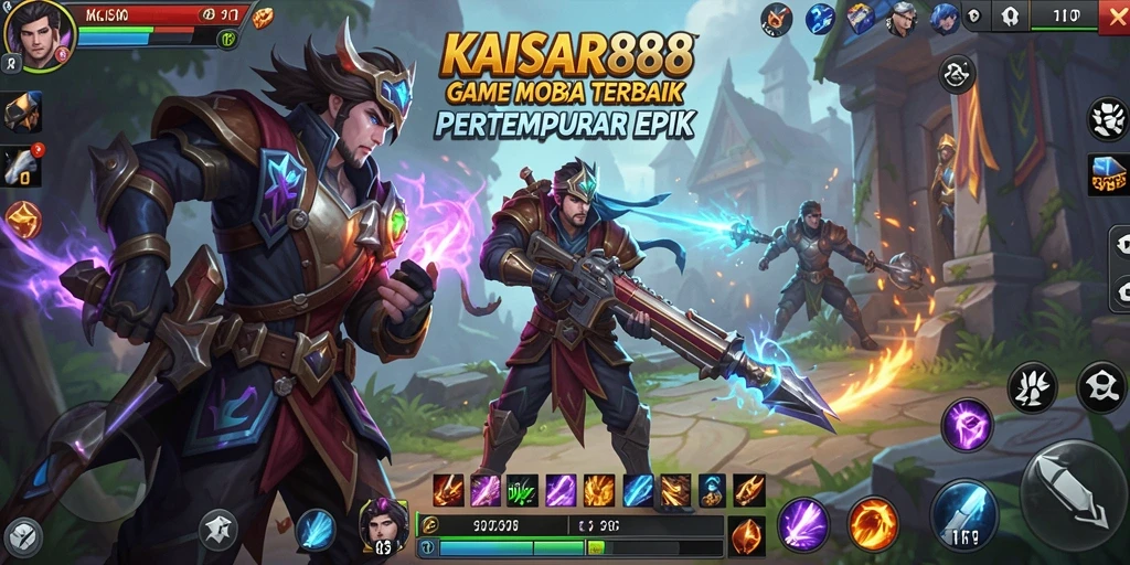 Screenshot KAISAR888 menampilkan pertarungan seru antar karakter MOBA.