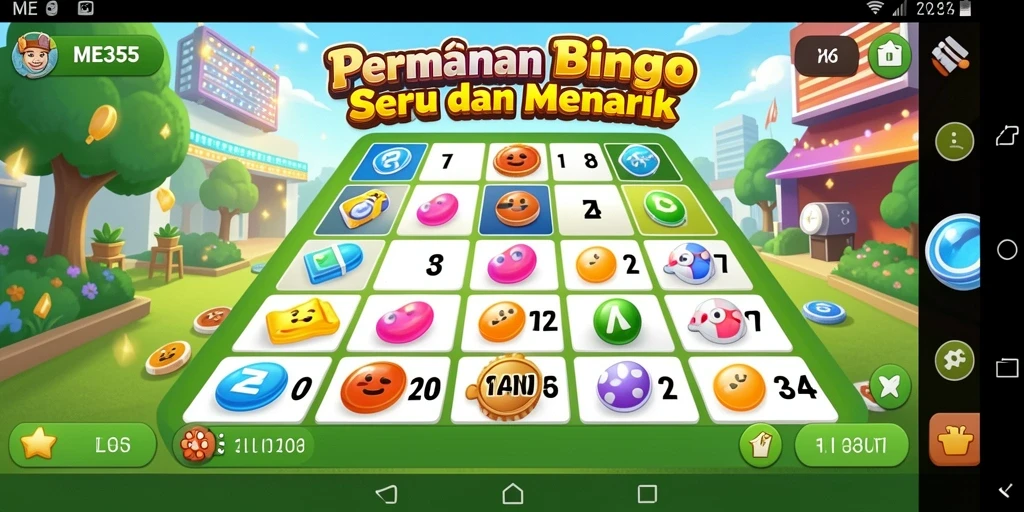 Tampilan gameplay seru pada ME355 dengan kartu Bingo yang menarik.