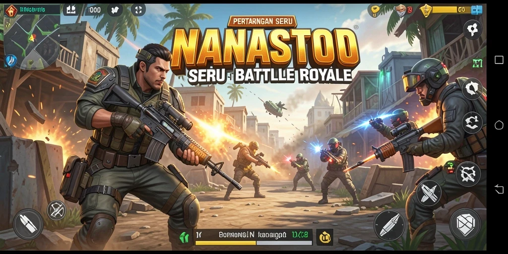 Tangkapan layar gameplay <strong>NANASTOTO</strong> yang menunjukkan aksi Battle Royale yang mendebarkan.
