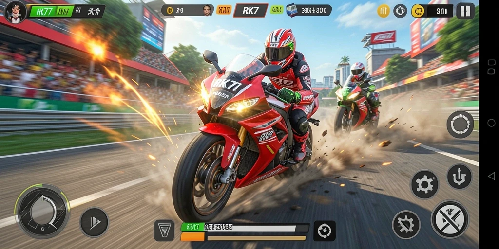 Gameplay seru dengan balapan motor yang mendebarkan.