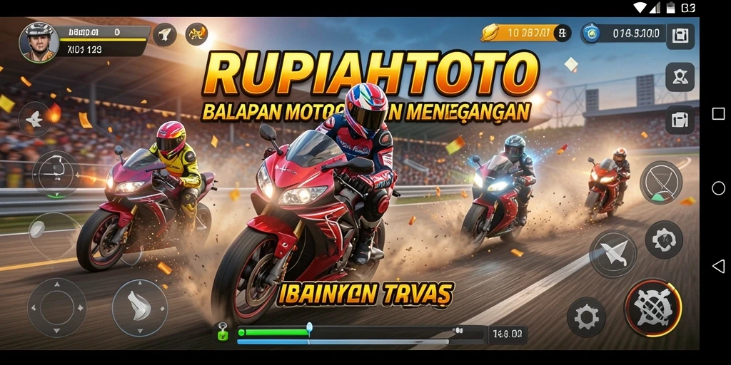 Tampilan gameplay seru RUPIAHTOTO dengan balapan motor yang mendebarkan.