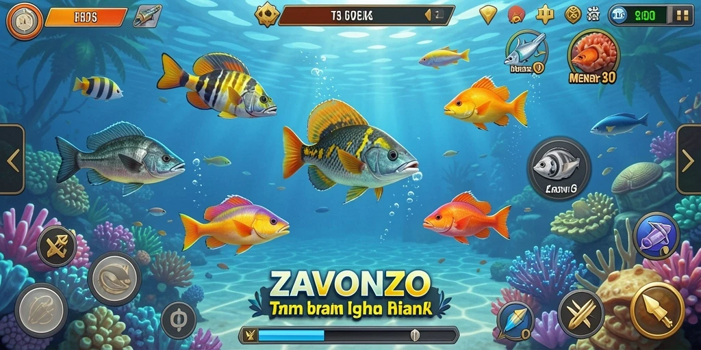 Tampilan menarik gameplay ZAVONZO dengan aksi tembak ikan yang seru.